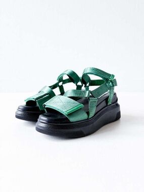 Suzanne Rae Green Nylon Chunky Platform Velcro Sport Sandals Size 8